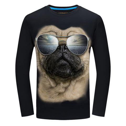 4 Colors Fashion Spring T Shirt Men 2017 Glasses 3D Dog Print Long Sleeve Casual Tops Tees Plus Size 3XL 4XL Male Trend T-Shirts